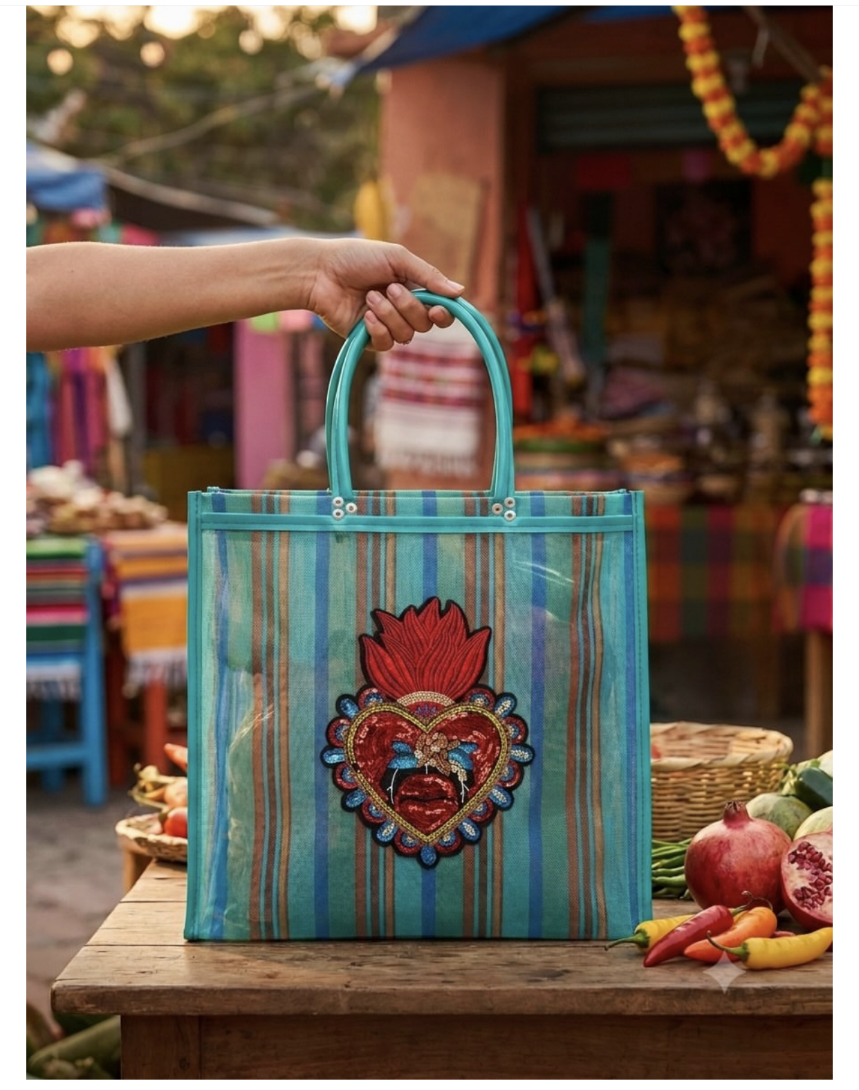 Bolsa artesanal con corazón bordado